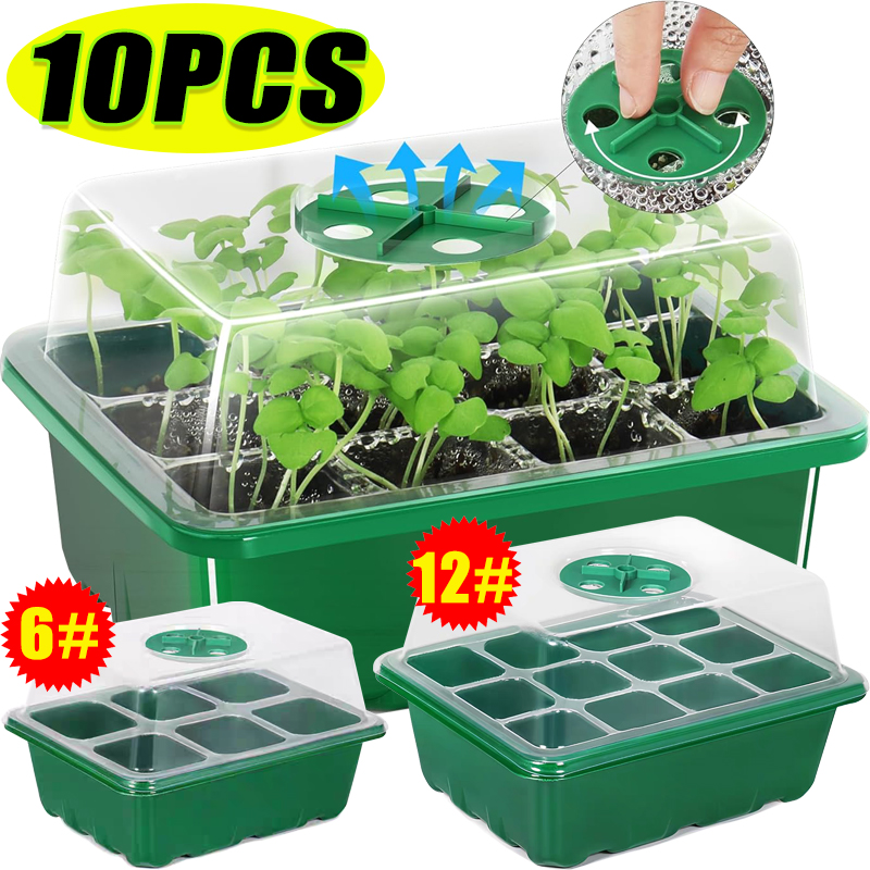 Propagation Tray Dome - 6/12グリッド育苗トレイ、種まきキット、調整可能な湿度ドームベース付きミニ温室、種子用