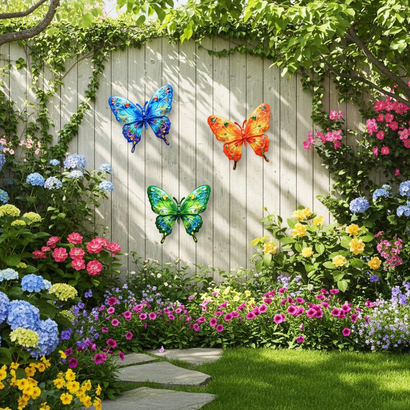 Gardening Tools Sale - 新発売 1/4個入り アウトドア彫刻 鮮やかな金属製蝶のウォールアート装飾 工具不要のフック付き 広場、庭、パティオ、フェンス用