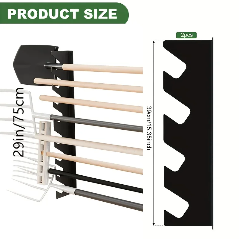 Gardening Tools Organizer - 頑丈な金属製ガーデンツールホルダー、シャベルと熊手の収納付き、壁掛け式オーガナイザー、ガレージツールラック DDPNKL 2個セット