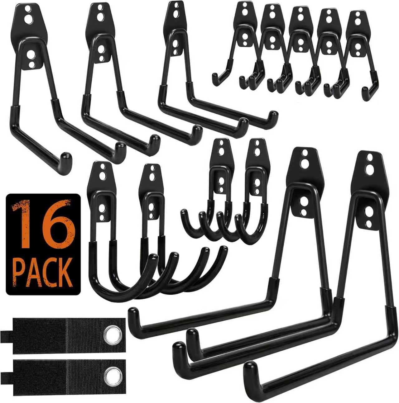 Gardening Tools Screwfix - 16個入りヘビーデューティーメタルガレージウォールフック、自転車、はしご、園芸工具用ユーティリティ収納ハンガー（ネジと固定ストラップ付き）