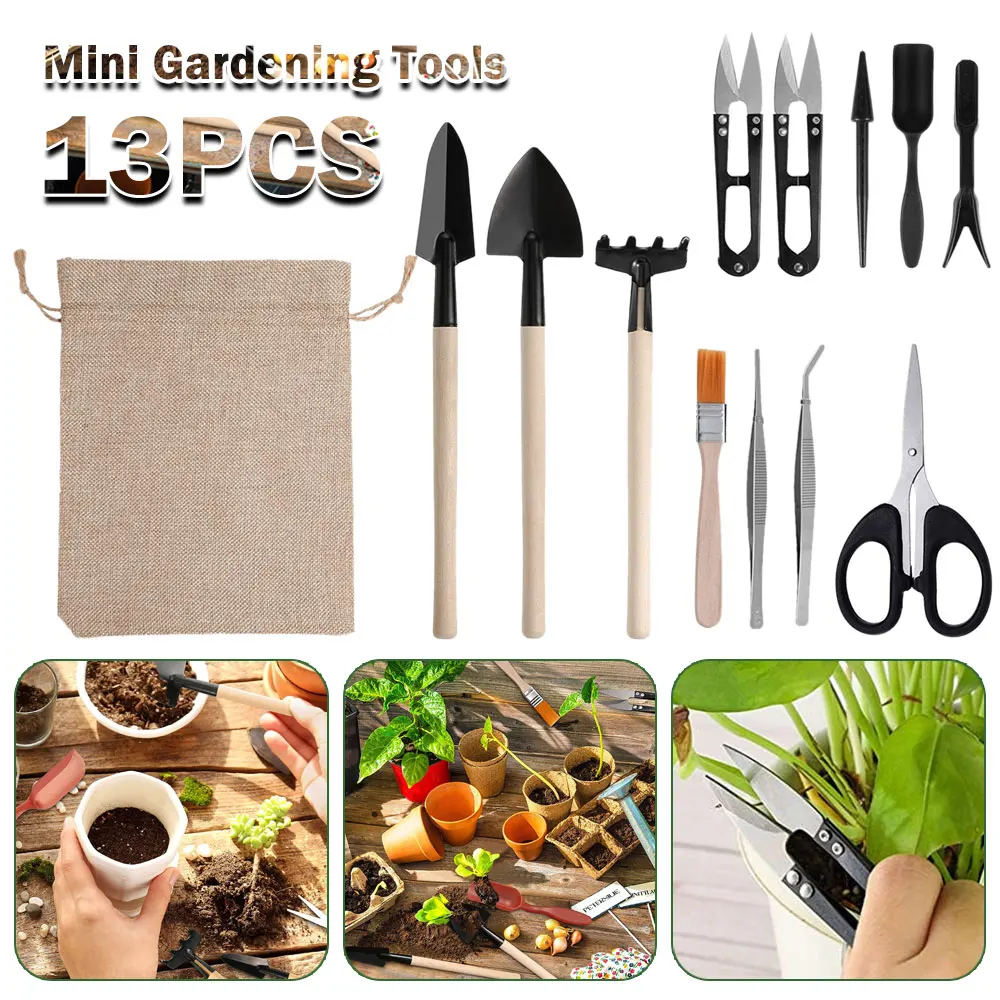 Gardening Tools Sale - 屋内多肉植物ツールセット、黒の鉢植え、サボテンの植物の栽培、ホームガーデンキット、13個