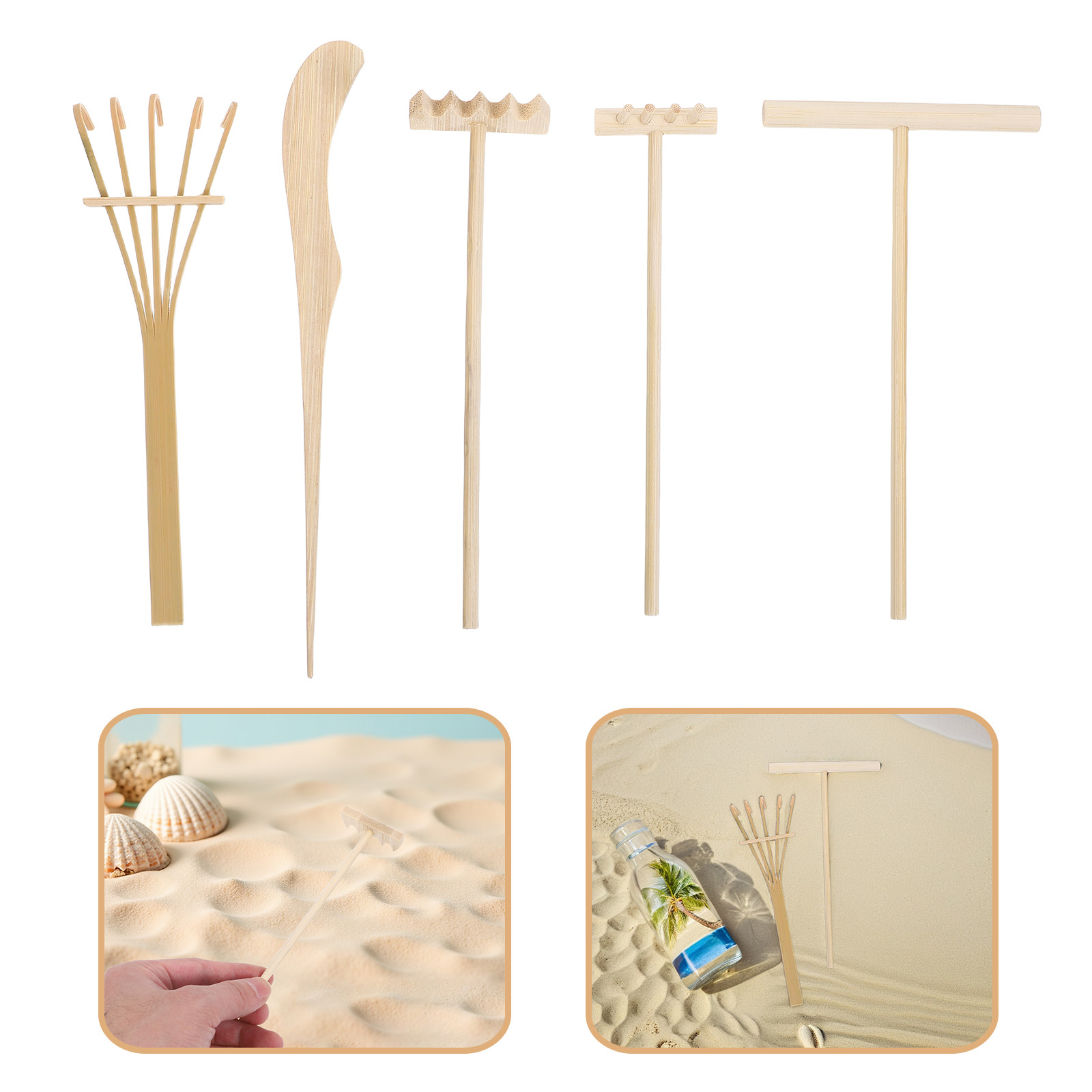 Gardening Tools Drawing - 5個入りミニ竹製砂庭用熊手、禅画ペン、瞑想アートサンドボックスツール、オフィス・家庭用ストレス解消アクセサリー