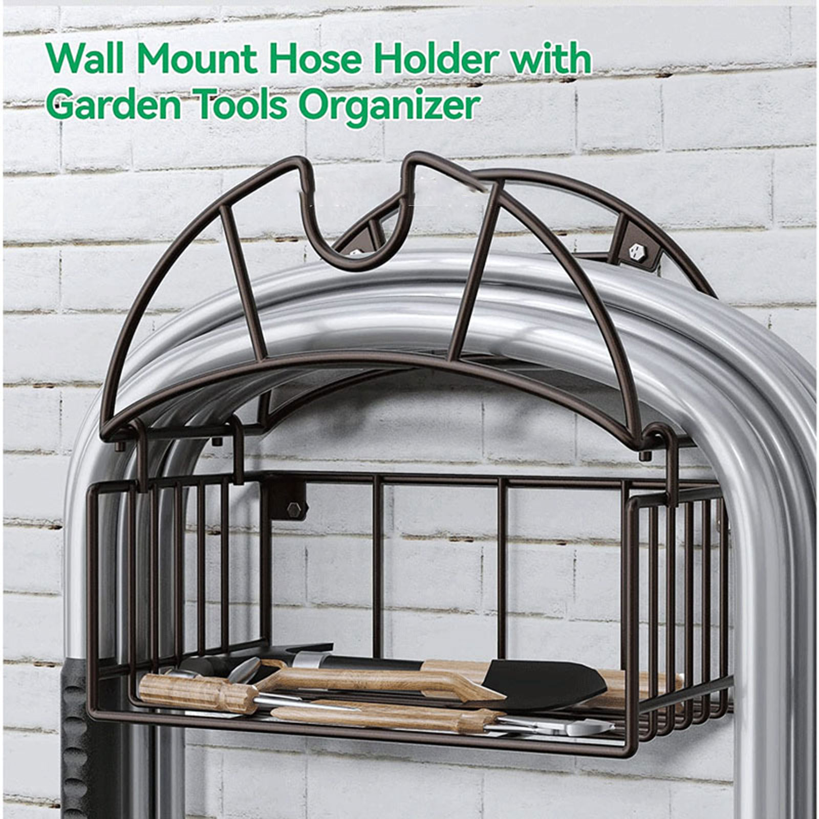 Gardening Tools Organizer - 壁掛け式ガーデンホースホルダー、ツールオーガナイザーブラケット付き、頑丈な水道管ハンガー収納ラック、公園、パティオ、屋外庭用