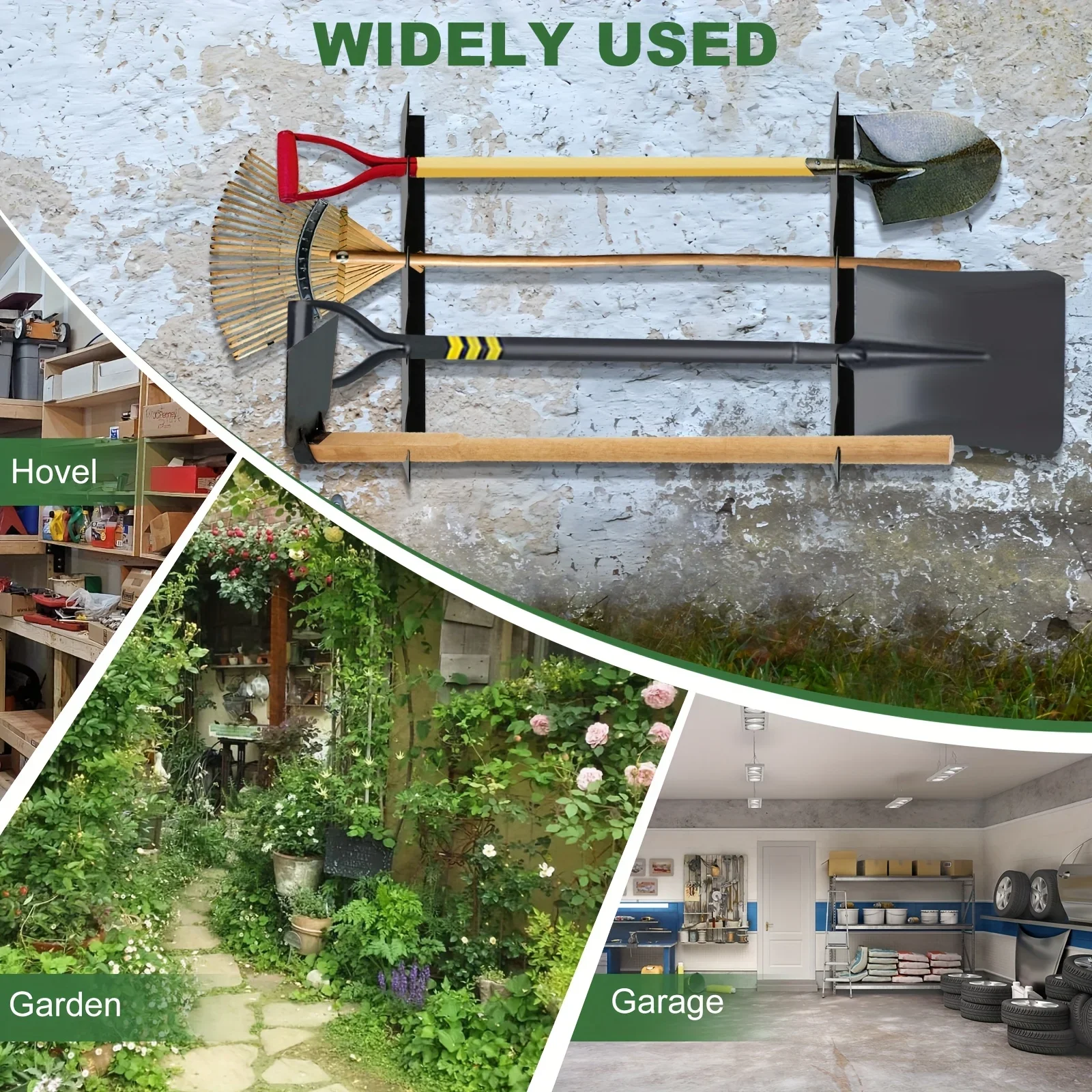 頑丈な金属製ガーデンツールホルダー、シャベルと熊手の収納付き - Gardening Tools Organizer のレビューと価格