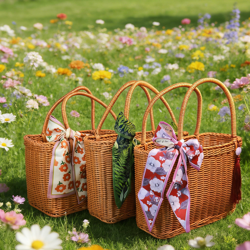 手織り籐ショッピングバスケットポータブルピクニックハンドバス - Gardening Tools Store のレビューと価格